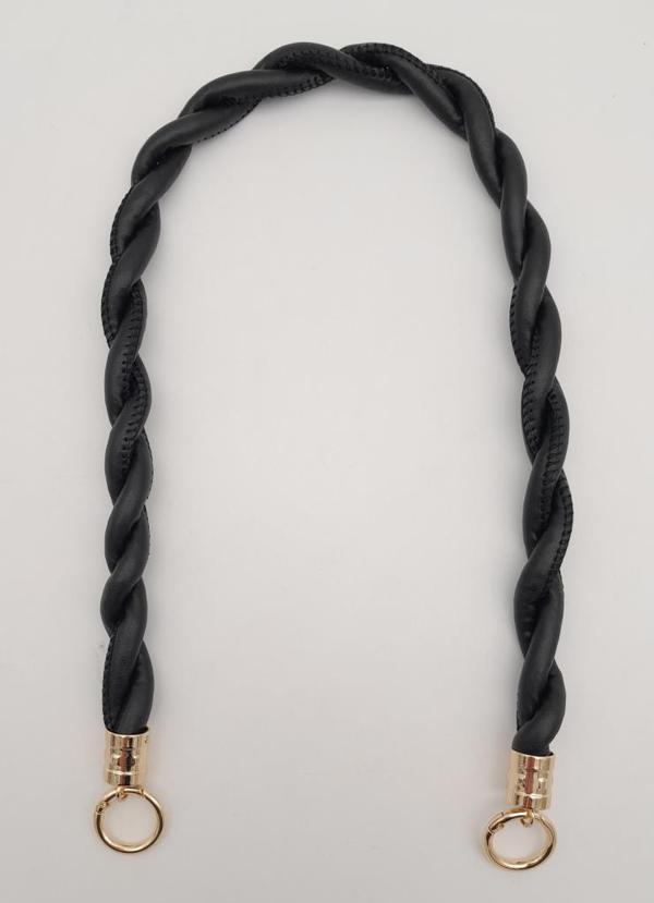 Angel Çanta Aksesuar Siyah 10 mm Suni Deri İpli Çanta Sapı Light Gold Metalli - Image 1