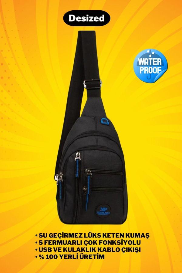 Desized Newish Polo Keten Kumaş Kulaklı Ve Usb Çıkışlı Bel Omuz Çantası Body Bag Freebag Su Geçirmez - Image 1