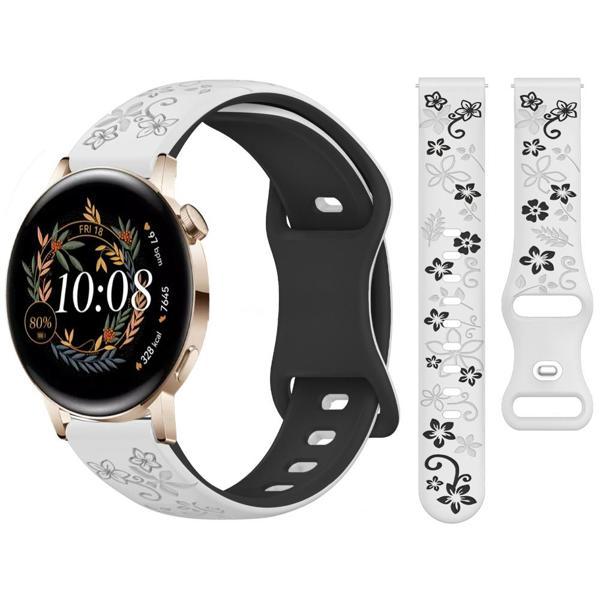 Huawei Watch GT2 GT3 42mm İle Uyumlu FloraFlex Çiçek Desenli Silikon Kordon - Image 1
