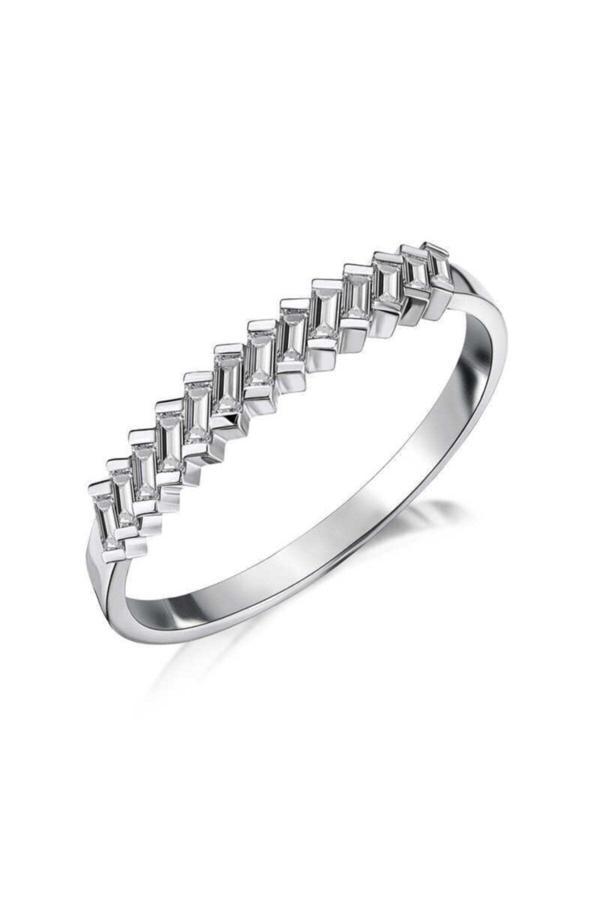 Armagano Kadın Gümüş Sıralı Baget Taşlı Yüzük - Image 1