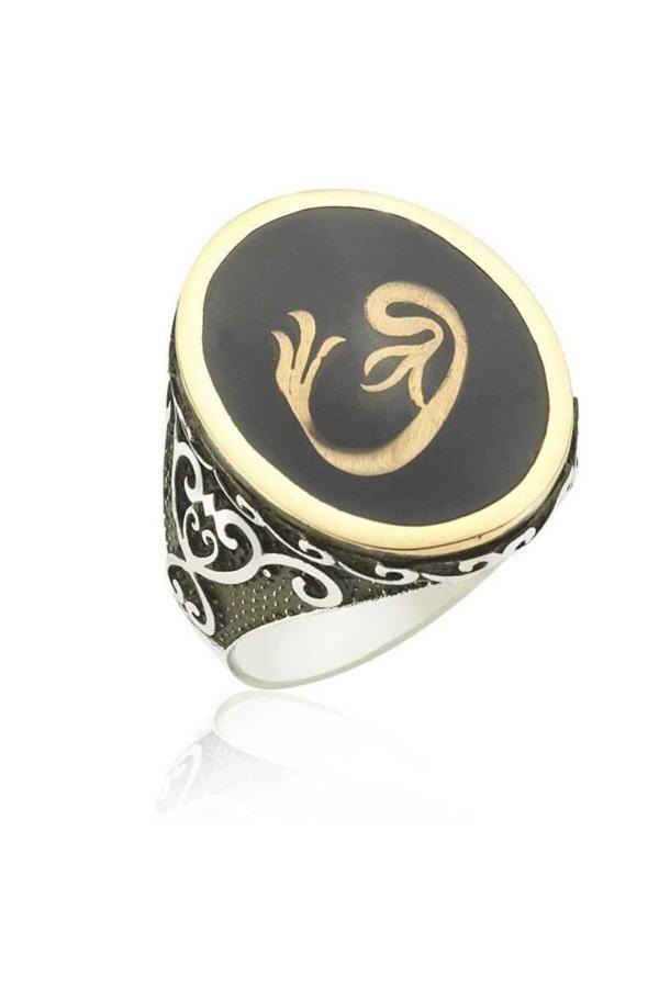 Armagano Gümüş Vav Harfi Erkek Yüzük - Image 1