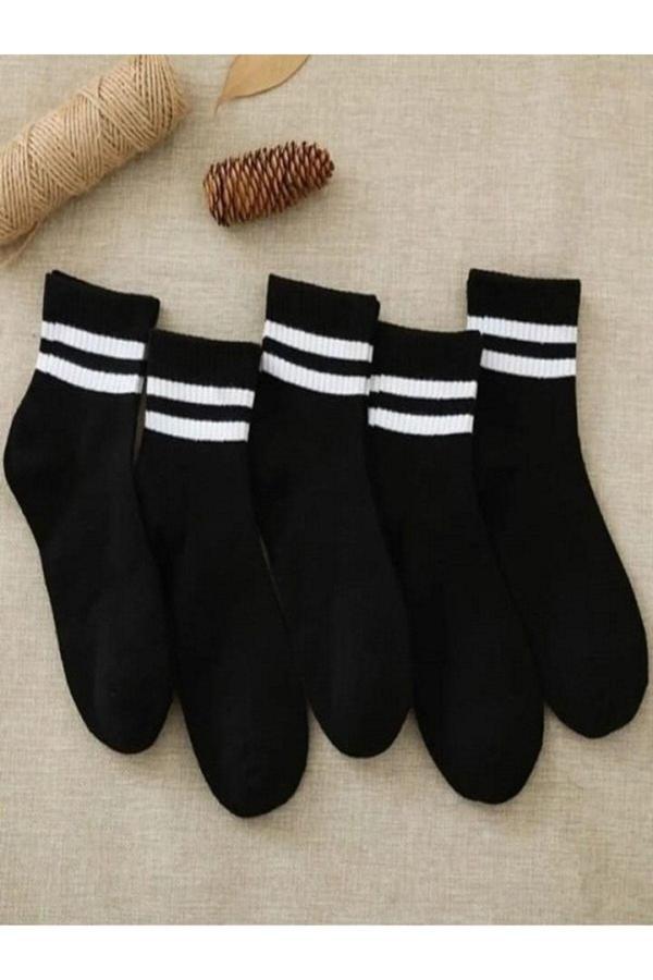 Pi Giyim 5 Çift Unisex Pamuklu Siyah Tenis Çorap - Image 1