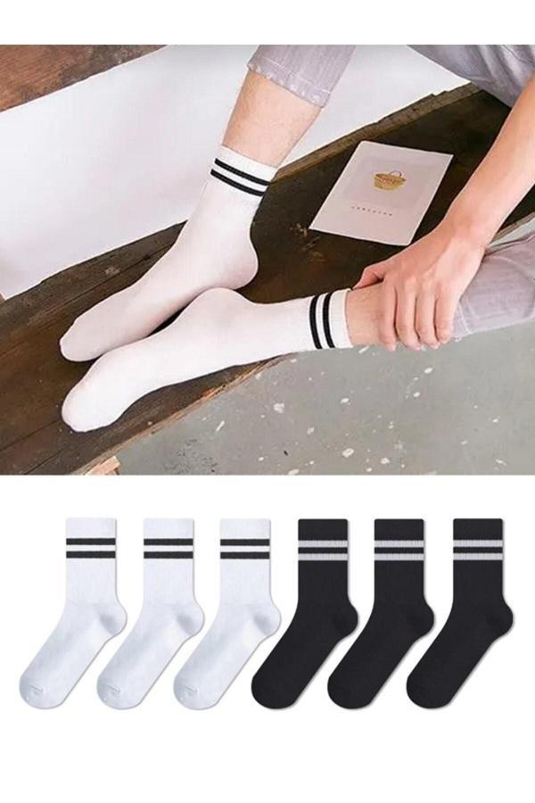 Pi Giyim 6 Çift Uzun Pamuklu Siyah Beyaz Unisex Çorap - Image 1