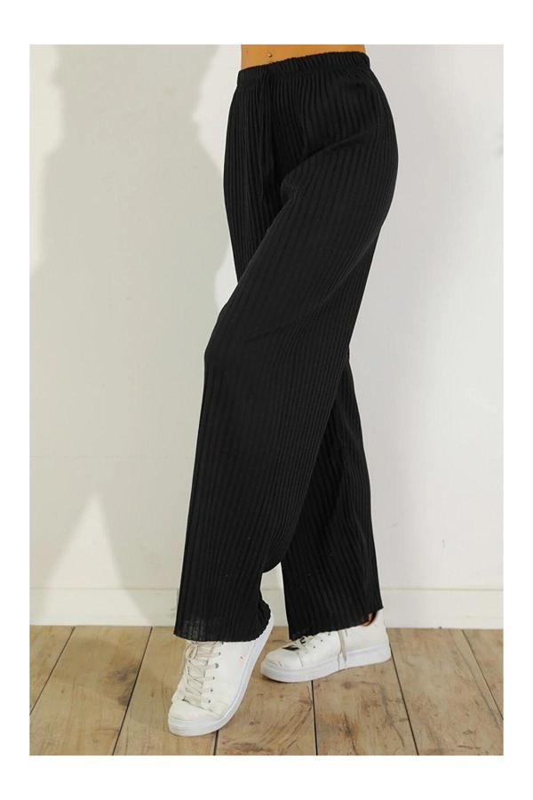 Pi Giyim Kadın Kaşkorse Fitilli Pijama Altı Standart Siyah - Image 1