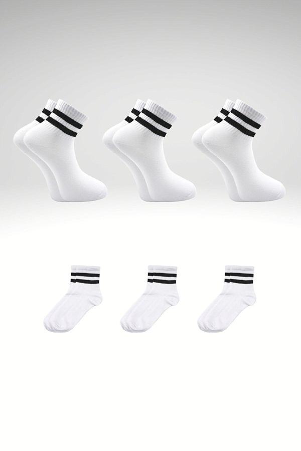 Pi Giyim Unisex Çizgili Beyaz Kolej Tenis Çorap 6 Adet - Image 1