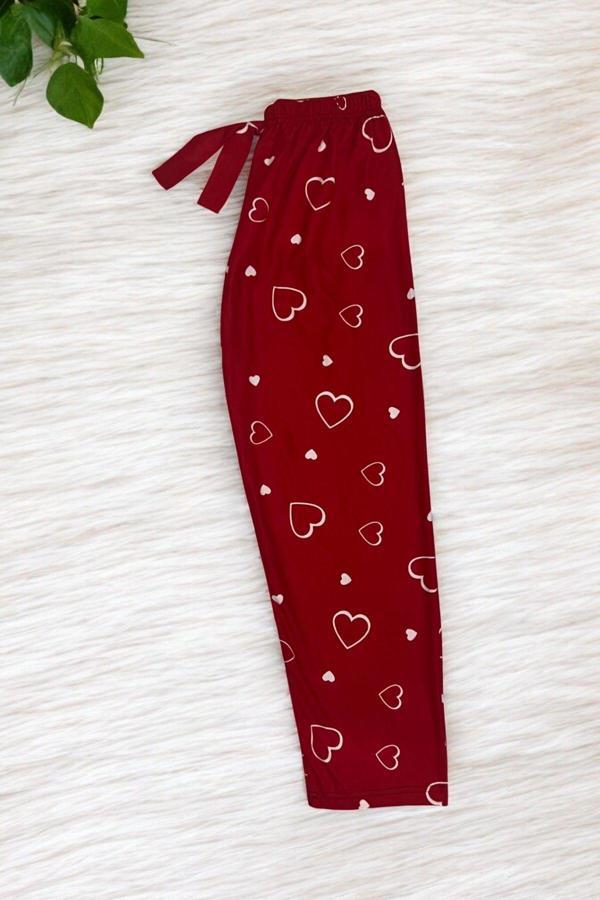 Pi Giyim Kurdeleli Ekose Kadın Pijama Altı Süet Kumaş - Image 1