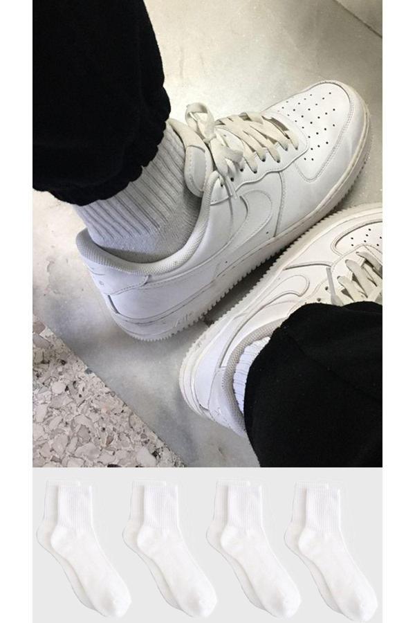 Pi Giyim 4 Çift Unisex Beyaz Renk Yazlık Kolej Spor Çorap - Image 1