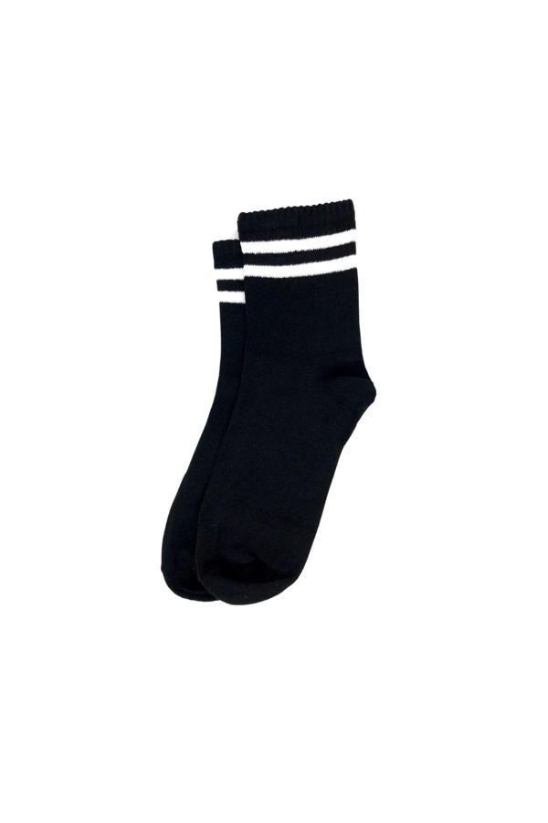 Pi Giyim Beyaz Çizgili Unisex Kolej Tenis Çorap - Image 1
