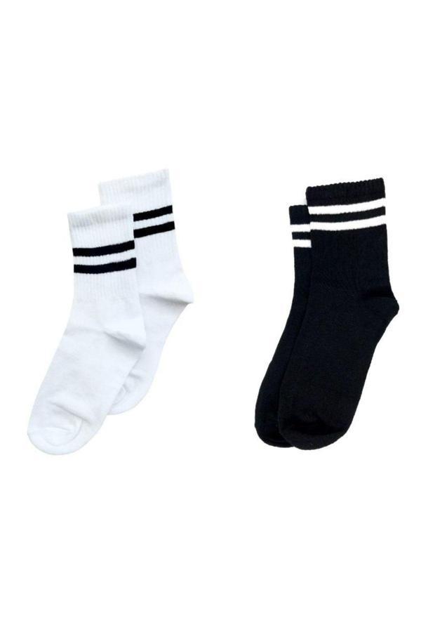 Pi Giyim 2'Li Çizgili Unisex Kolej Tenis Çorap - Image 1