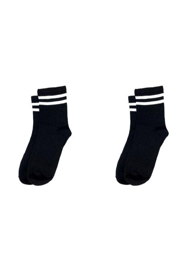 Pi Giyim Beyaz Çizgili 2'Li Unisex Kolej Tenis Çorap - Image 1