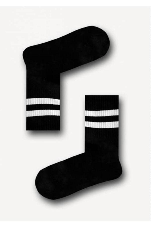 Pi Giyim Beyaz Çizgili Siyah Tenis Çorap Unisex - Image 1