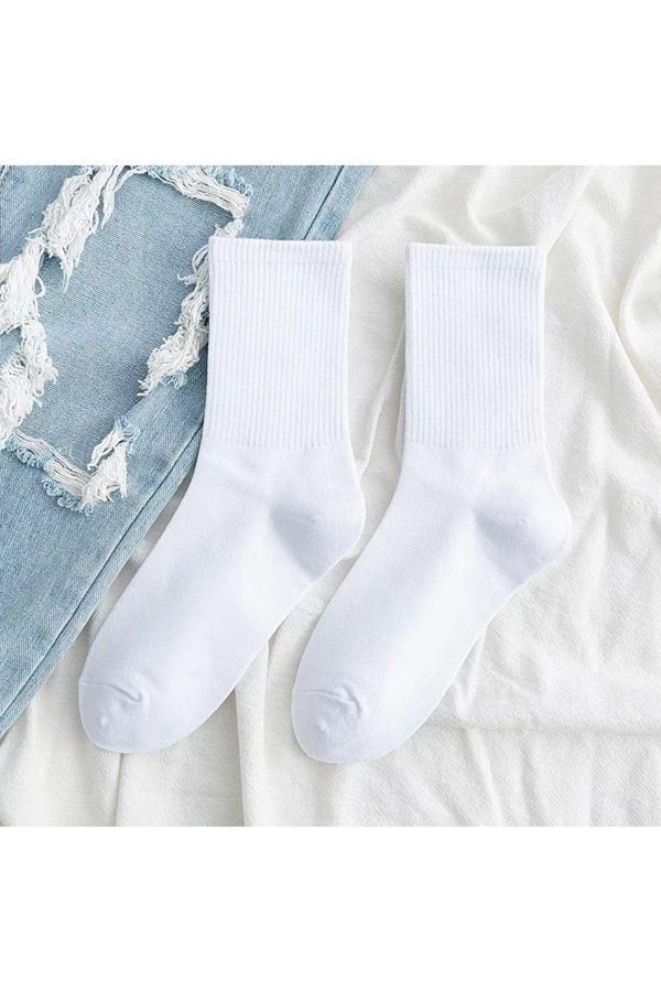 Pi Giyim 3 Çift Unisex Çizgisiz Beyaz Pamuklu Tenis Kolej Spor Çorap - Image 1