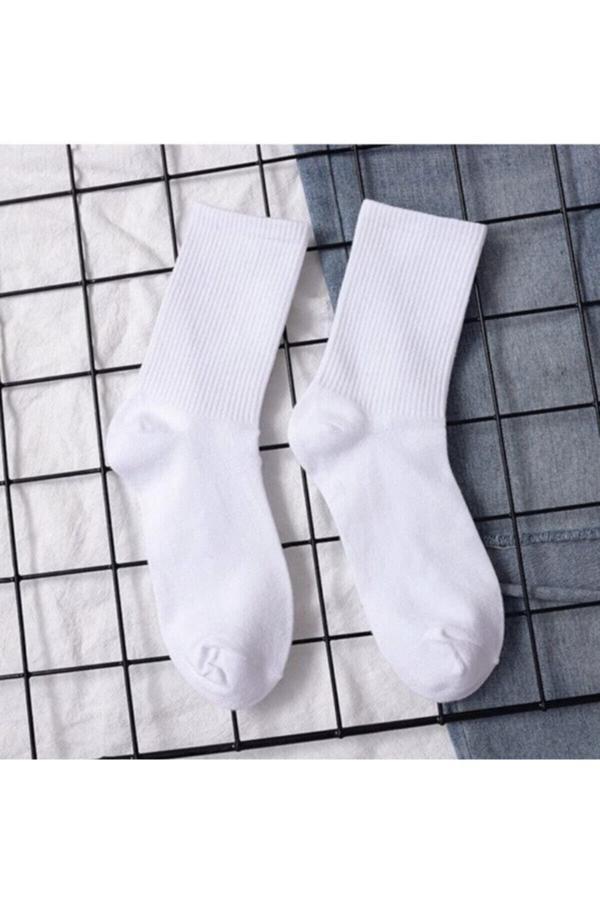 Pi Giyim 4 Çift Unisex Düz Beyaz Renk Kolej Çorap - Image 1
