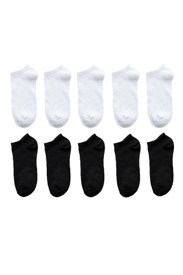 Pi Giyim Unisex 10 Çift Koton Ekonomik Siyah + Beyaz Renk Patik - Image 1
