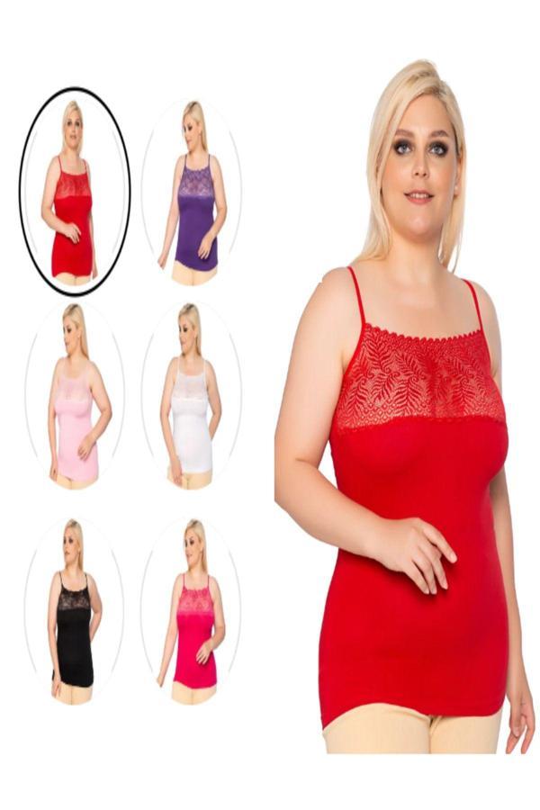 Pi Giyim Kadın Büyük Beden 6'Lı Geniş Tüllü İp Askılı Atlet Battal Beden - Image 1