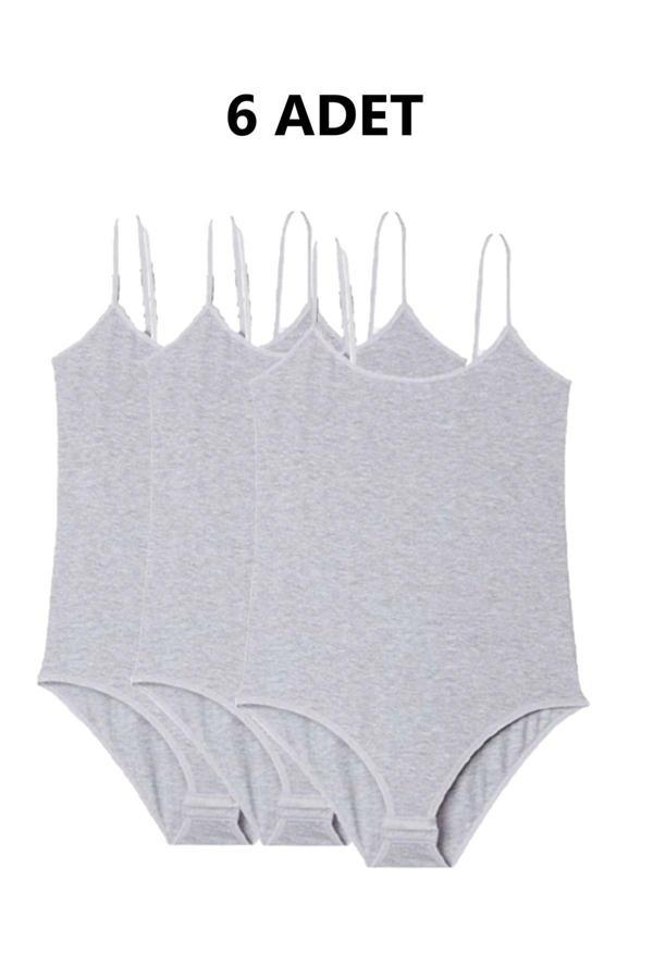 Pi Giyim 6 Adet Ip Askılı Kadın Çıtçıtlı Body Zıbın Gri - Image 1