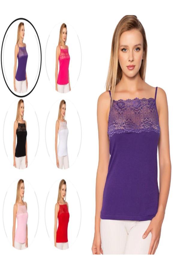 Pi Giyim Kadın 6'Lı  Geniş Tüllü İp Askılı Atlet Standart Beden - Image 1