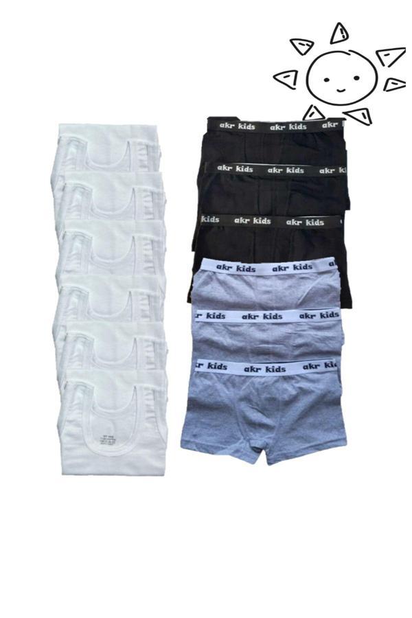 Pi Giyim 12Li Erkek Çocuk Atlet Boxer Takımı 6 Atlet 6 Boxer - Image 1