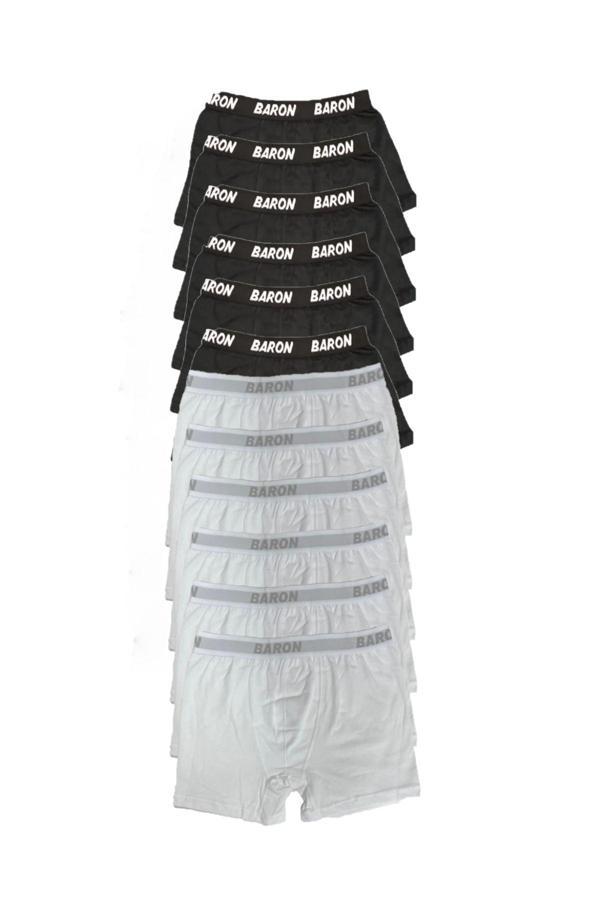Pi Giyim 12 Adet Ekonomik Likralı Boxer Short Beyaz-Siyah - Image 1