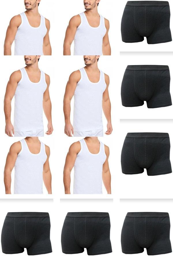 Pi Giyim 12'Li Paket Erkek Iç Çamaşır Seti 6 Atlet 6 Adet Boxer %100 Pamuklu Ekonomik - Image 1