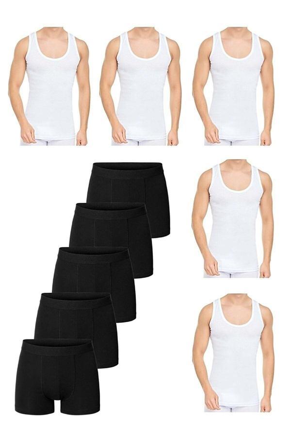 Pi Giyim Erkek 5'Li Pamuklu Likralı Boxer 5'Li Atlet - Image 1