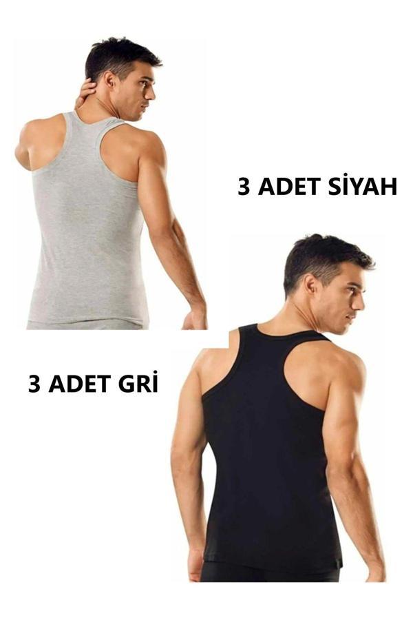 Pi Giyim 6'Lı Erkek Gri Siyah Ribana Sporcu (Rambo) Atlet %100 Pamuk - Image 1