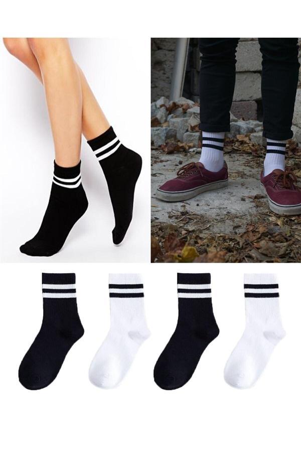 Pi Giyim Cimcimem Unisex 4 Çift Desenli Paket Pamuklu Spor Kolej Çorap - Image 1