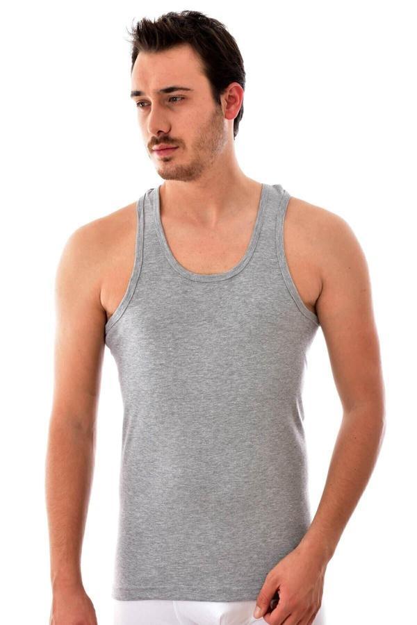 Pi Giyim Erkek Gri 6'Lı Paket Ribana Klasik Atlet - Image 1