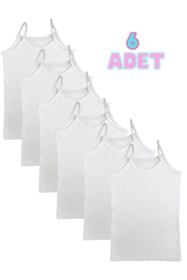 Pi Giyim 6'Lı Kız Çocuk Ip Askılı Penye Atlet - Image 1
