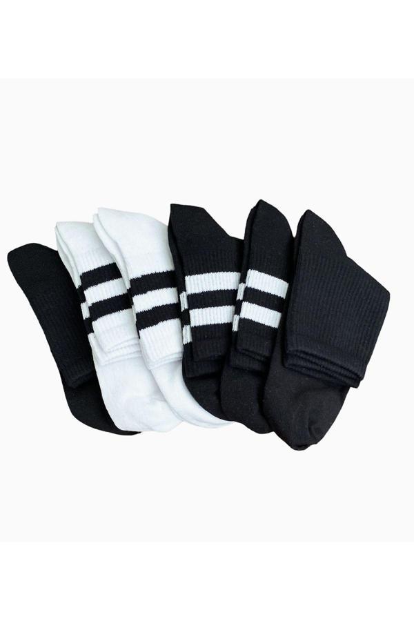 Pi Giyim Unisex 6 Lı Düz Çember Çizgili Kolej Tenis Model Çorap - Image 1