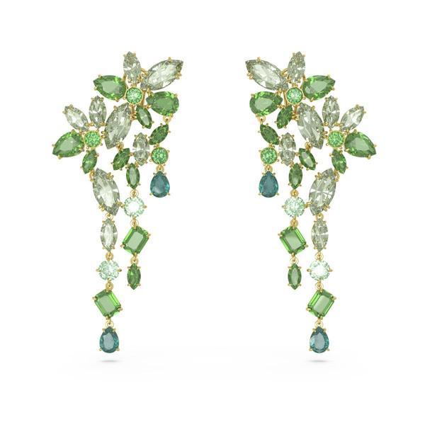 5652801 Swarovski Küpe Gema:Drop Earrings Mixed Cuts, Green Gold-Tone Plated - Image 1
