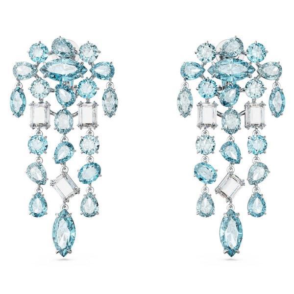 5666015 Swarovski Küpe Gema clip earrings, Mixed cuts, Chandelier, Extra long, Blue, Rhodium plated - Image 1