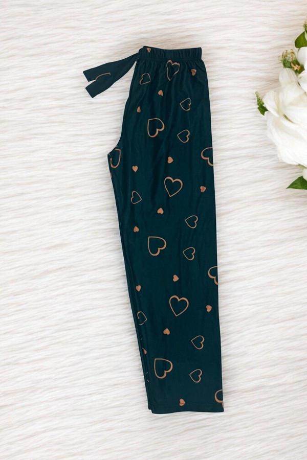 Pi Giyim Kurdeleli Ekose Kadın Pijama Altı Süet Kumaş - Image 1