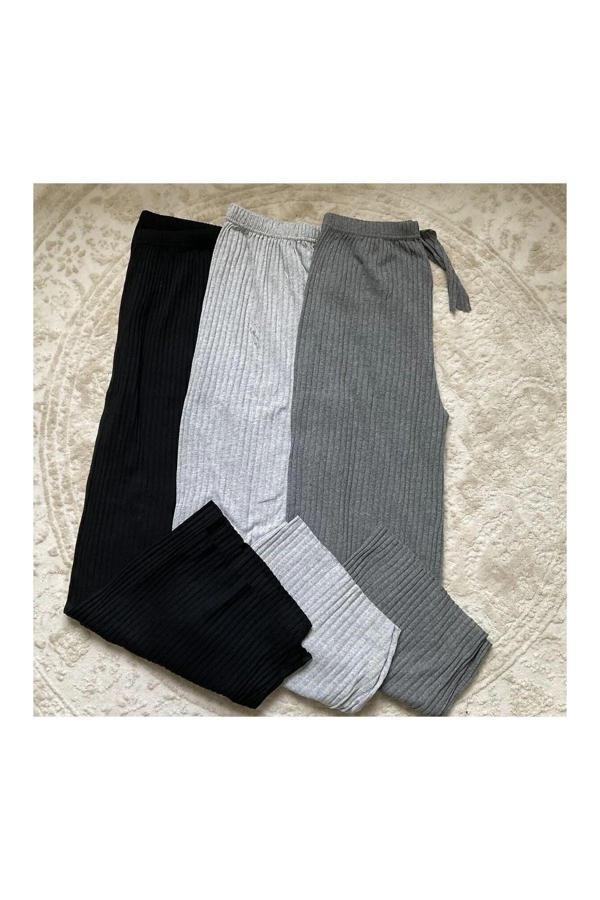 Pi Giyim 3'Lü Paket Kadın Kışlık Kalın Fitilli Kaşkorse Pijama Altı Eşofman Altı Cepsiz Gfs - Image 1