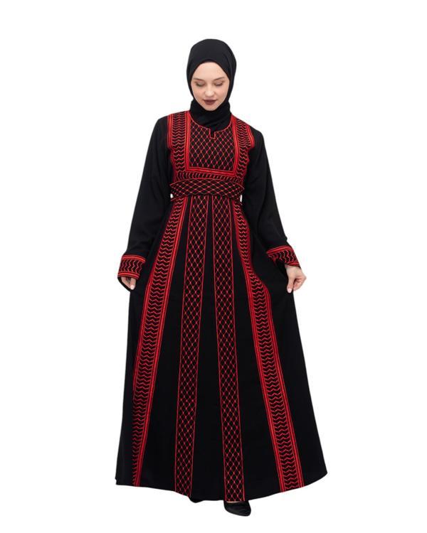 Filistin Geleneksel Kefiye Tek Taraflı Nakışlı Kadın Elbise C100042 - Image 1