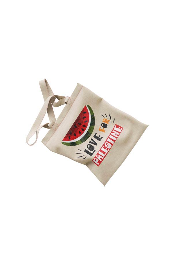 Geleneksel Filistin Yarım Karpuzlu "LOVE FOR PALESTINE" Dijital Baskılı El Hambez Çanta 35*40 CM B310008 - Image 1
