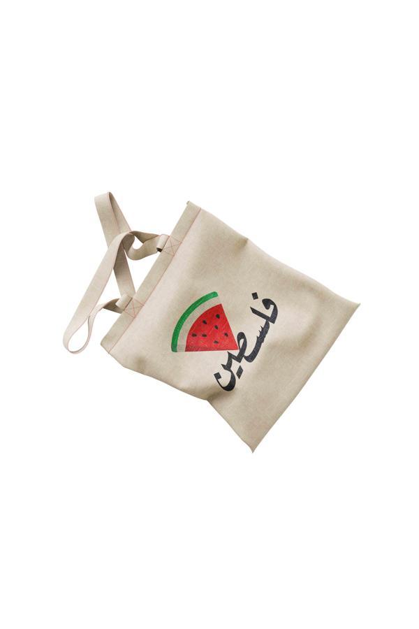 Geleneksel Filistin Üçgen Karpuz Dilimli + Filistin Arapça Yazılı Dijital Baskılı El Hambez Çanta 35 B310012 - Image 1