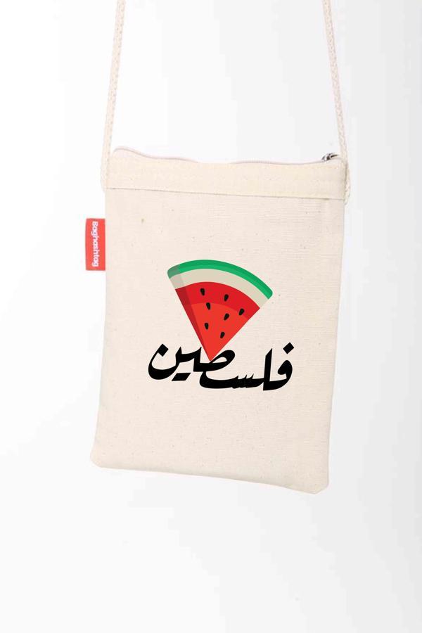 Geleneksel Filistin Üçgen Karpuz Dilimli + Filistin Arapça Yazılı Dijital Baskılı Askılı Kanvas Bez B330012 - Image 1