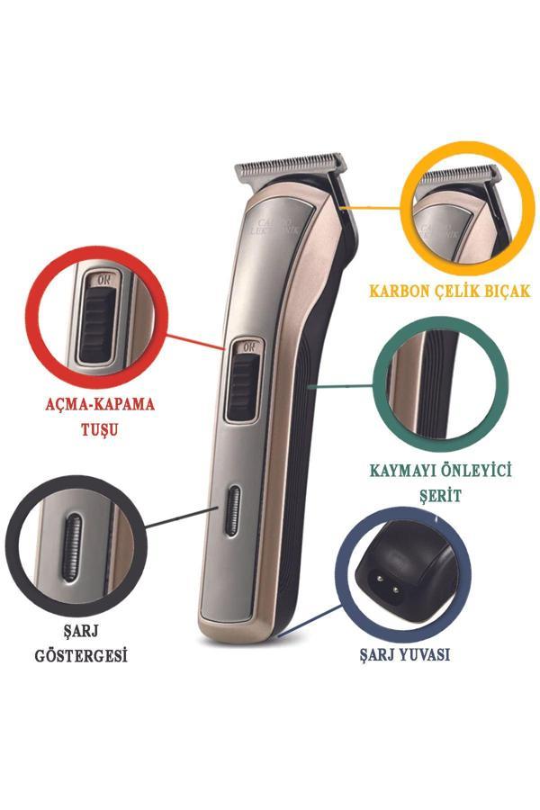 Calido Elektronik 128 Tıraş Makinesi Profesyonel Yakın Kesim T Bıçak Saç Sakal Traş Makinesi 4 Taraklı Erkek Bakım - Image 1