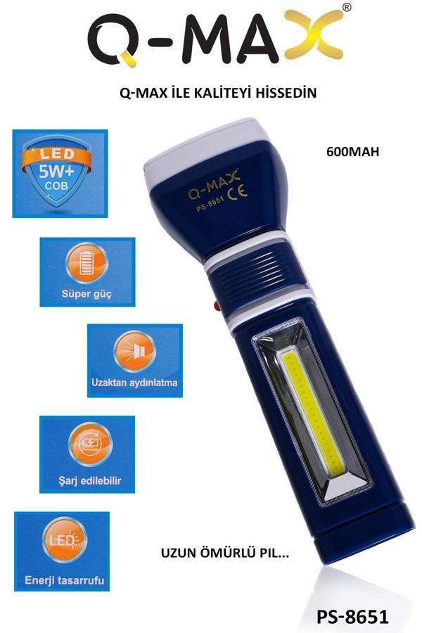 Q-Max Süper Güçlü Ledli Şarj Edilebilir Deprem,Kamp,Acil Durum El Feneri - Image 1