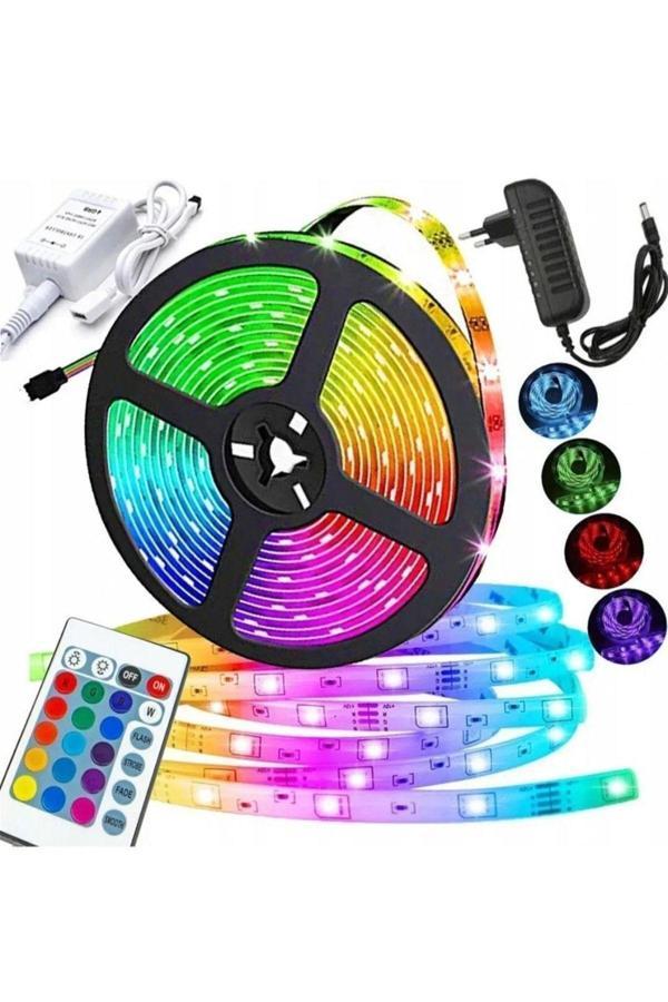 Calido Elektronik 3 Çipli Rgb Şerit Led Iç Ve Dış Mekan 5 Metre Set Tak Çalıştır 16 Renk Kumandalı Adaptörlü - Image 1