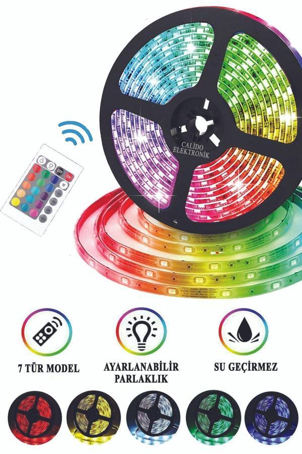 Calido Elektronik Şerit Led 5 Metre Rgb Kumandalı 16 Renk Silikonlu Yapışkan Aydınlatma Iç Ve Dış Mekan 24 Tuşlu - Image 1