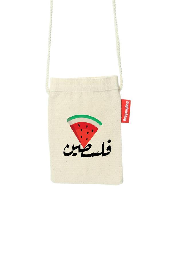 Geleneksel Filistin Üçgen Karpuz Dilimli + Filistin Arapça Yazılı Dijital Baskılı Askılı Kanvas Bez B340012 - Image 1