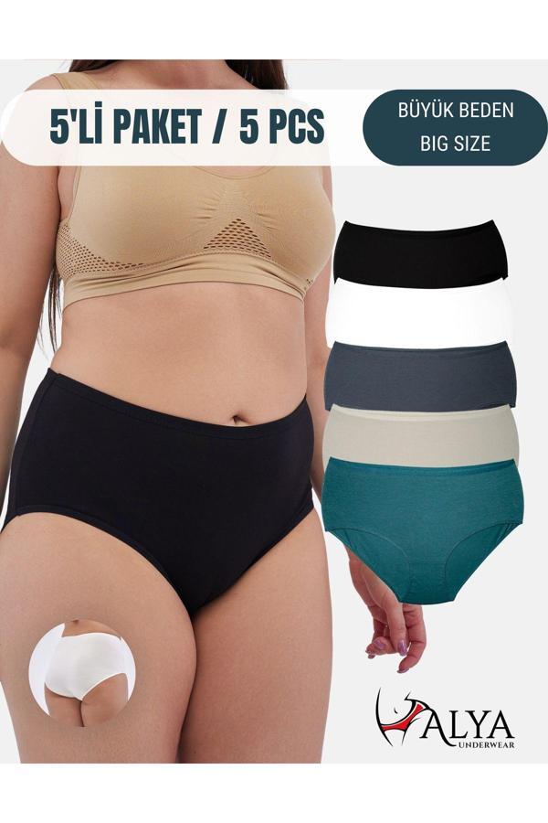 Kadın Büyük Beden Külot Battal Full Brief, Yüksek Bel (5XL, 6XL, 7XL) 5 Farklı Renk 1 Pakette - Image 1