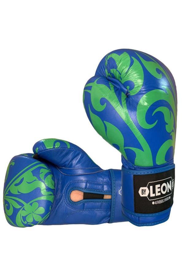 By Leon 1982 Leon Flower Deri Kick Boks Ve Muay Thai Eldiveni Mavi - Image 1