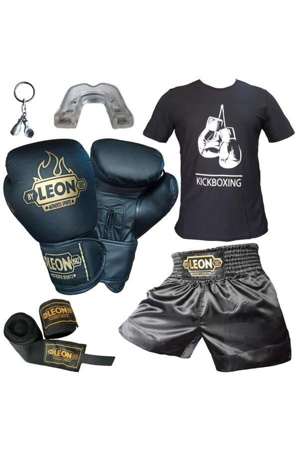 By Leon 1982 Leon Boks Eldiveni, Leon Kick Boks Şortu, Tişört, Bandaj, Dişlik Seti Siyah - Image 1