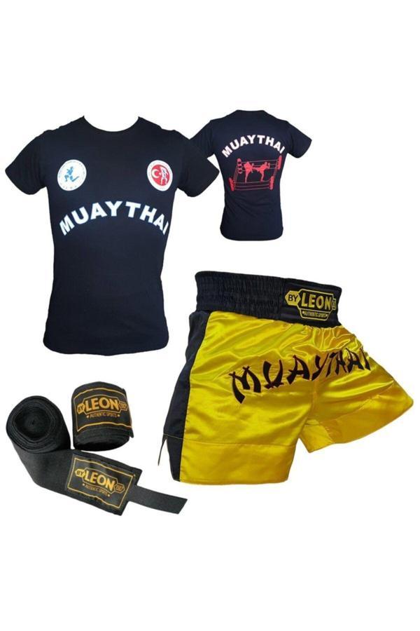 By Leon 1982 Leon Classic Muay Thai Şortu, Tişört Ve Boks Bandajı Seti Sarı - Image 1