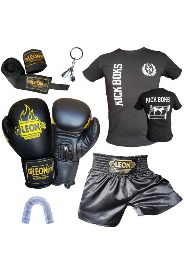 By Leon 1982 Siyah Boks Eldiveni + Leon Kick Boks Şortu + Tişört + Bandaj + Dişlik Seti - Image 1
