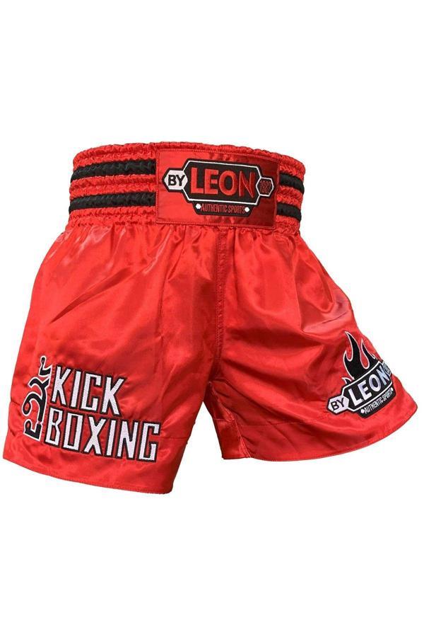 By Leon 1982 Leon Kick Boxing Nakışlı Kick Boks Şortu Kırmızı Byl1002Red - Image 1