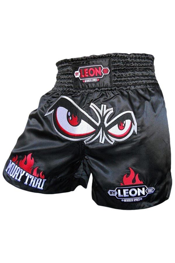 By Leon 1982 Unisex Siyah Leon No Fear Nakışlı Profesyonel Muay Thai Ve Kick Boks Şortu - Image 1